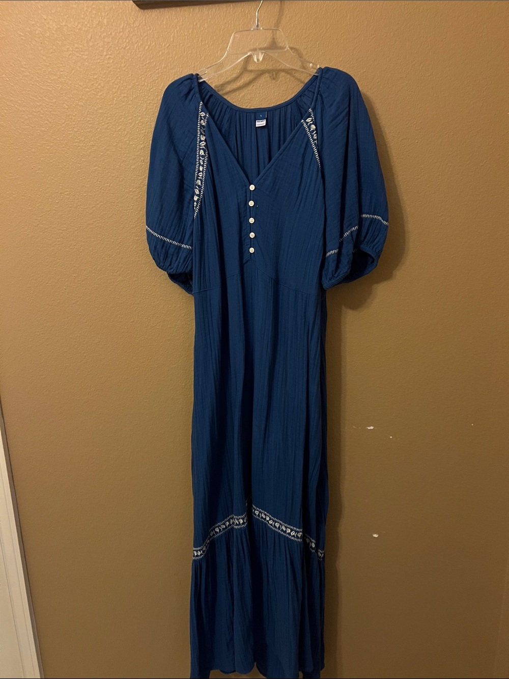 Boho Navy Maxi Dress with Button Front